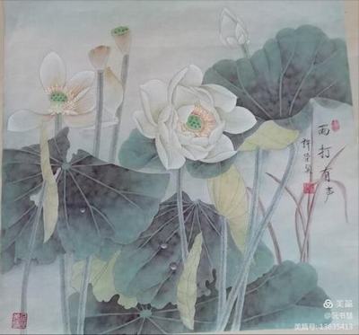 许荣贤 国画工笔《雨打有声》.jpg